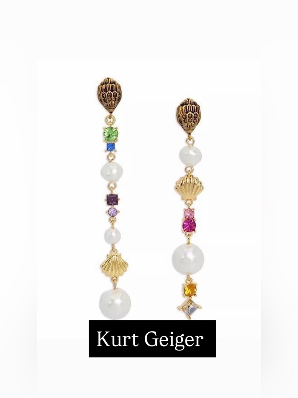 Kurt Geiger Pearl & Rhinestone Signature Eagle Shell Linear Earrings NWT - Picture 1 of 7